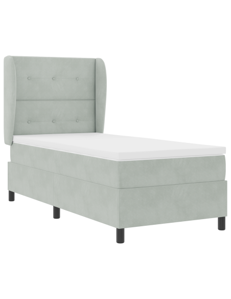 Letto a Box Spring con Materasso Grigio Chiaro 100x200 cm in Velluto