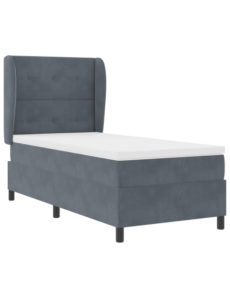 Letto Box Spring con Materasso Grigio Scuro 100x200 cm in Velluto
