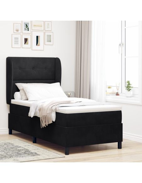 Letto Box Spring con Materasso Nero 100x200 cm Velluto