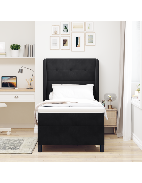 Letto Box Spring con Materasso Nero 100x200 cm Velluto