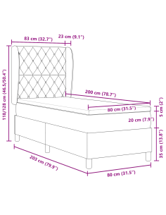 Letto a molle con materasso Grigio scuro 200 x 80 cm Poliestere