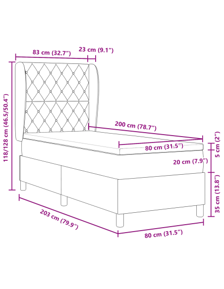 Letto a Molle con Materasso  in Nero, 80x200 cm Velluto