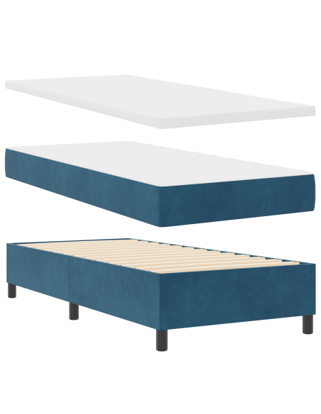 Letto a Molle con Materasso Blu Scuro 100x200 cm Velluto
