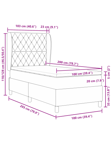 Letto a molle Grigio chiaro 200 x 100 cm Poliestere