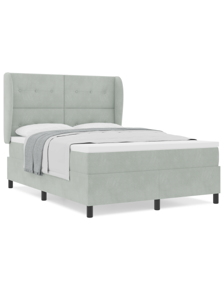 Letto Box Spring con Materasso - Grigio chiaro, 140x190 cm, Velluto