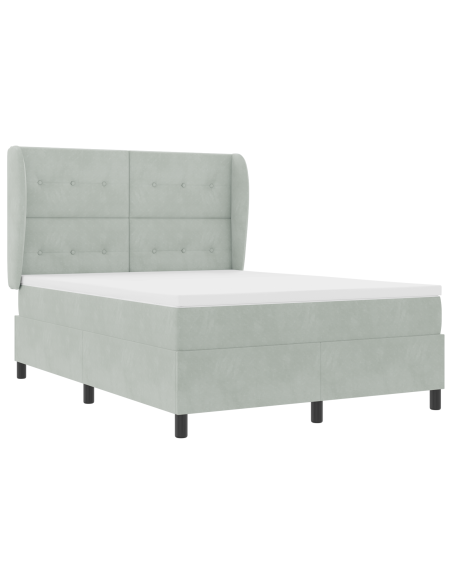 Letto Box Spring con Materasso - Grigio chiaro, 140x190 cm, Velluto