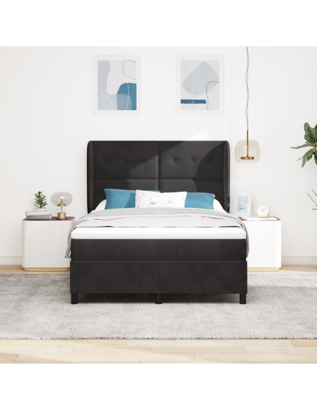 Letto Box Spring con Materasso Nero 140x190 cm Velluto