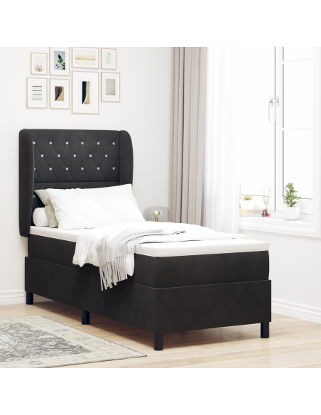 Letto a Molle con Materasso  in Nero, 80x200 cm Velluto