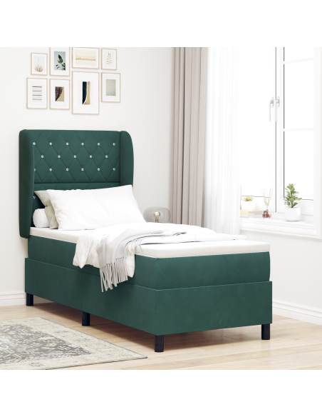 Letto Box Spring con Materasso Verde Scuro 80x200 cm Velluto