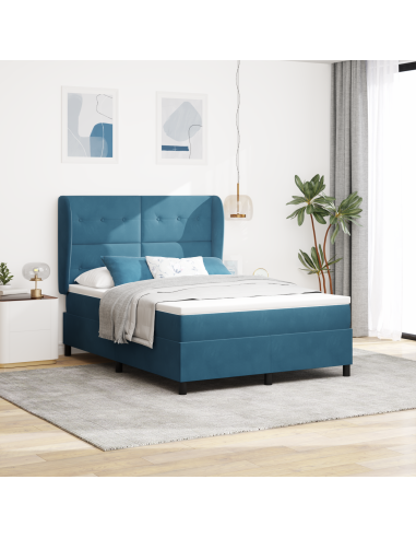 Letto a molle con materasso Blu Scuro 190 x 140 cm Poliestere