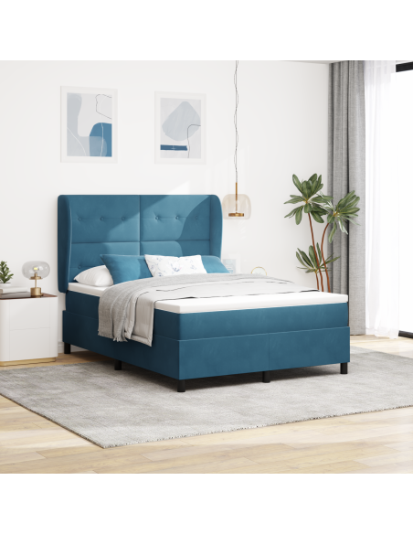 Letto Box Spring con Materasso Blu Scuro 140x190 cm Velluto