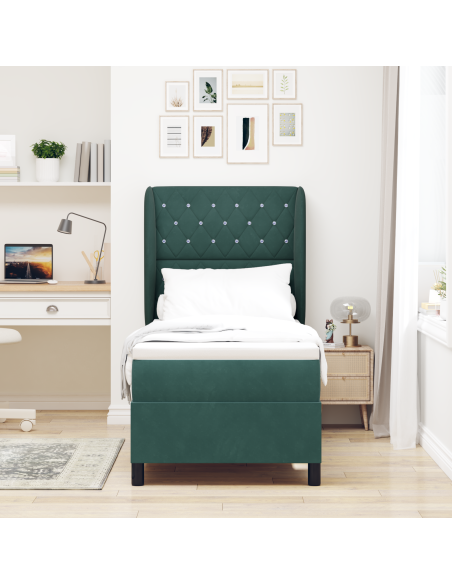Letto Box Spring con Materasso Verde Scuro 80x200 cm Velluto