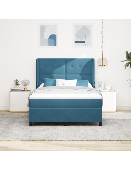 Letto Box Spring con Materasso Blu Scuro 140x190 cm Velluto