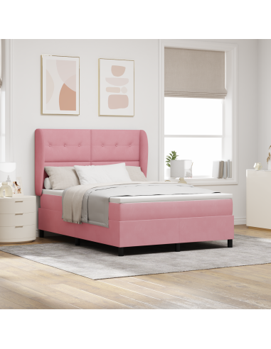 Letto a molle con materasso Rosa 190 x 140 cm Poliestere