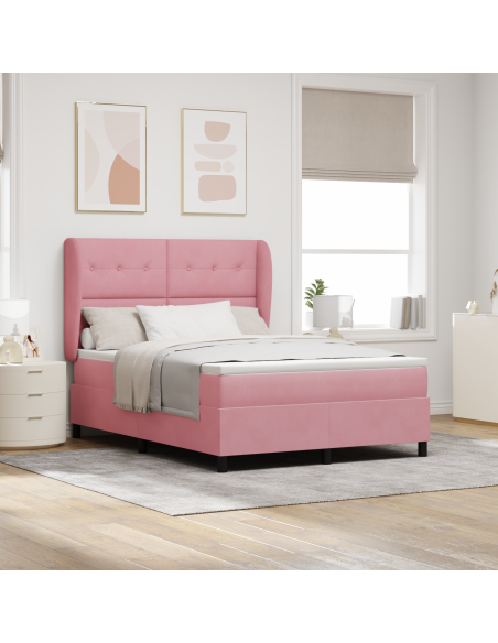 Letto a Molle con Materasso Rosa 140x190 cm Velluto