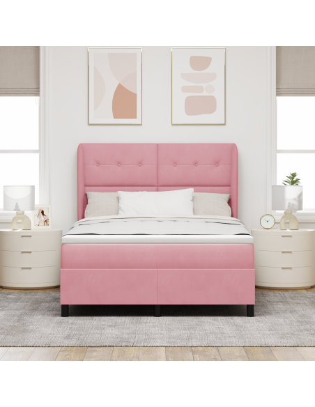Letto a Molle con Materasso Rosa 140x190 cm Velluto