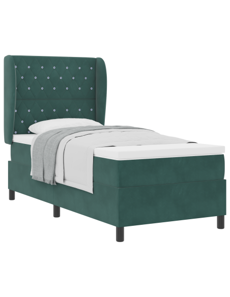 Letto con Box Spring e Materasso Verde Scuro 90x190 cm Veluto