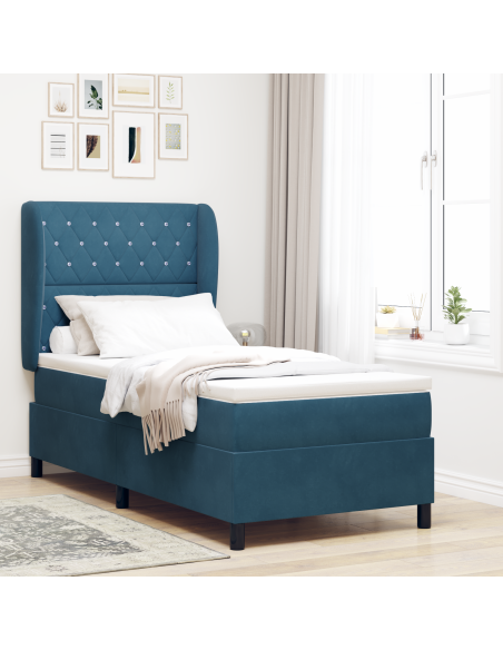 Letto a Baldacchino  con Materasso Blu Scuro 90x190 cm in Velluto