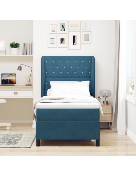 Letto a Baldacchino  con Materasso Blu Scuro 90x190 cm in Velluto