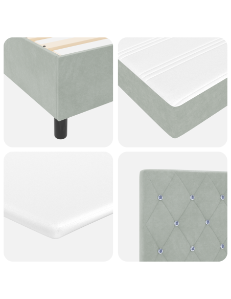 Letto con Box Spring e Materasso - Grigio chiaro - 90x200 cm - Velluto