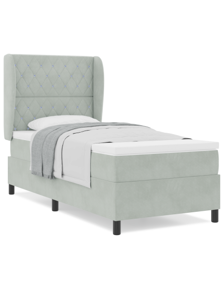 Letto con Box Spring e Materasso - Grigio chiaro - 90x200 cm - Velluto