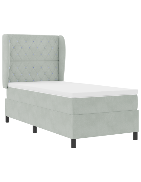 Letto con Box Spring e Materasso - Grigio chiaro - 90x200 cm - Velluto