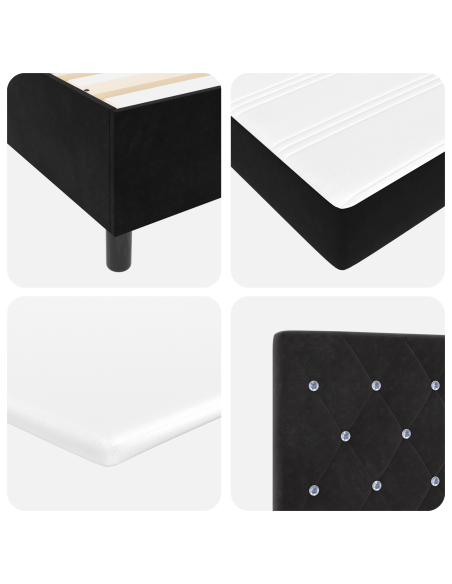 Letto a Molla con Materasso  Nero 90x200 cm in Velluto