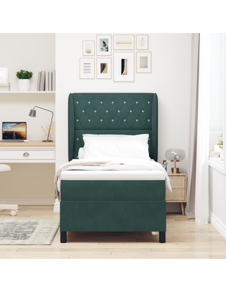 Letto a Molle di  con materasso in Verde Scuro - 90x200 cm Velluto