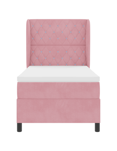 letto a molle con materasso  rosa 90x200 cm in velluto