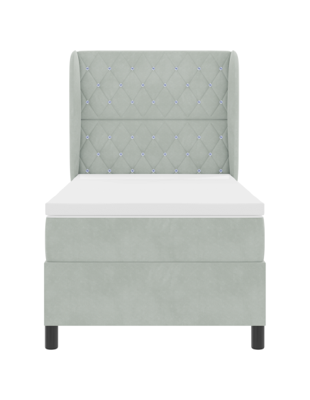 Letto con Rete a Molle e Materasso Grigio Chiaro 100x200 cm Velluto