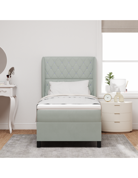 Letto con Rete a Molle e Materasso Grigio Chiaro 100x200 cm Velluto