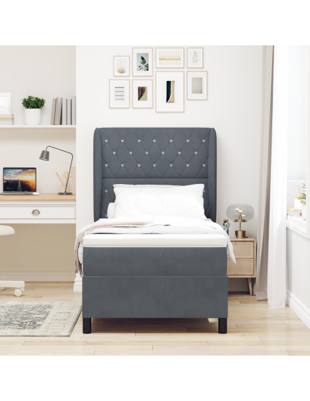 Rete a Molle con Materasso Grigio Scuro 100x200 cm Velluto