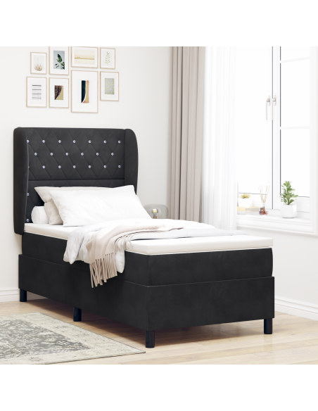 Letto Box Spring con Materasso Nero 100x200 cm Velluto
