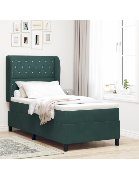 Letto a molle con materasso Verde Scuro 200 x 100 cm Poliestere