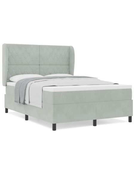 Letto Box Spring con Materasso Grigio Chiaro 140x190 cm Velluto