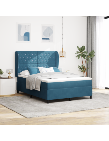 Letto a molle con materasso Blu Scuro 190 x 140 cm Poliestere