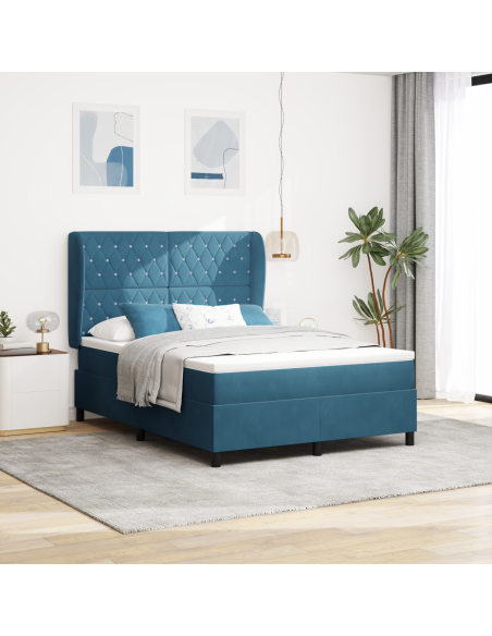 Letto a molle con materasso Blu Scuro 190 x 140 cm Poliestere