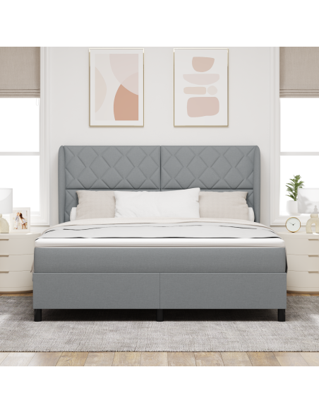 Letto Box Spring con Materasso - Grigio Chiaro, 180x200 cm, Tessuto
