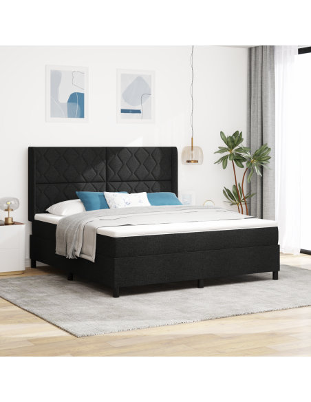 Letto a Box Spring Nero con Materasso, 180x200 cm, Tessuto