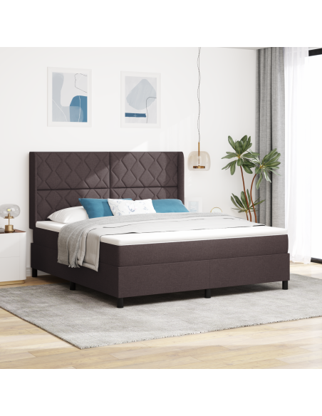 Letto Box Spring  con Materasso - Marrone Scuro, 180x200 cm, Tessuto