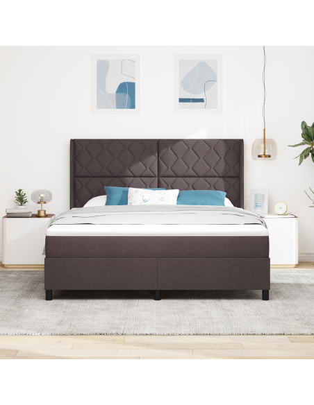 Letto Box Spring  con Materasso - Marrone Scuro, 180x200 cm, Tessuto