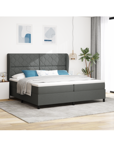 Letto a molle con materasso Grigio scuro 200 x 200 cm Tessuto