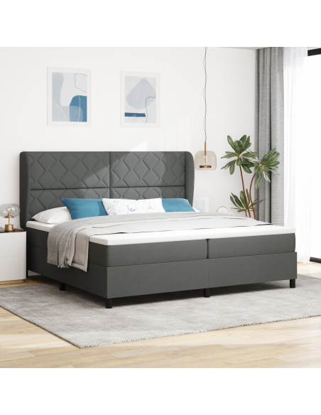 Letto a molle con materasso Grigio scuro 200 x 200 cm Tessuto