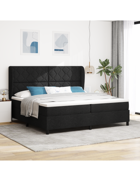 Letto a box spring  con materasso, Nero, 200x200 cm, Tessuto