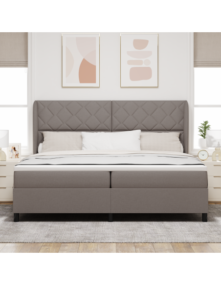 Letto Box Spring con Materasso - Tortora, 200x200 cm, Tessuto