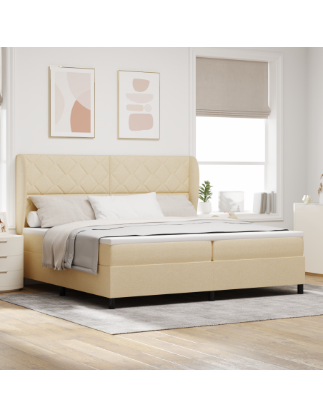 Letto a molle con materasso Crema 200 x 200 cm Tessuto