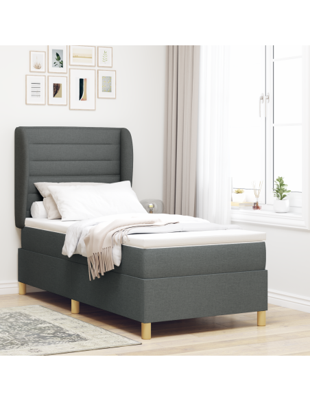 letto Box Spring  con materasso in grigio scuro, 80x200 cm, tessuto