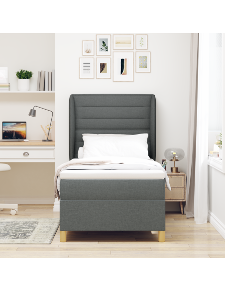 letto Box Spring  con materasso in grigio scuro, 80x200 cm, tessuto