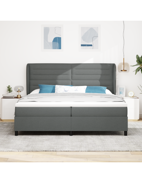 Letto Box Spring con Materasso Grigio Scuro 200x200 cm Tessuto