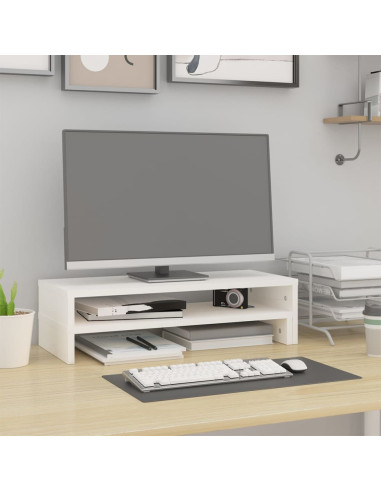 Supporto Monitor Bianco (52-101)x22x14 cm Legno Massello Pino